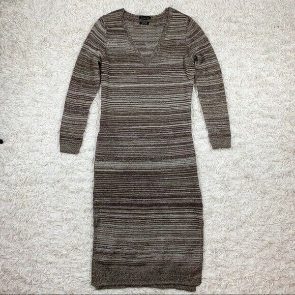 Massimo Dutti Dresses & Skirts - Massimo Dutti Italian Yarn Striped Brown Sweater Midi Tie Waist Belt Dress XS